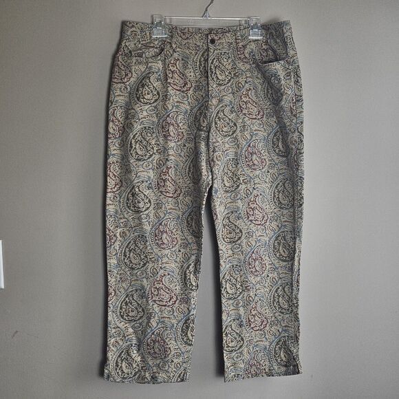 Vtg Lauren Ralph Lauren Pants Women's Size 16 Linen Blend‎ Beige Paisley Preppy - Picture 2 of 10